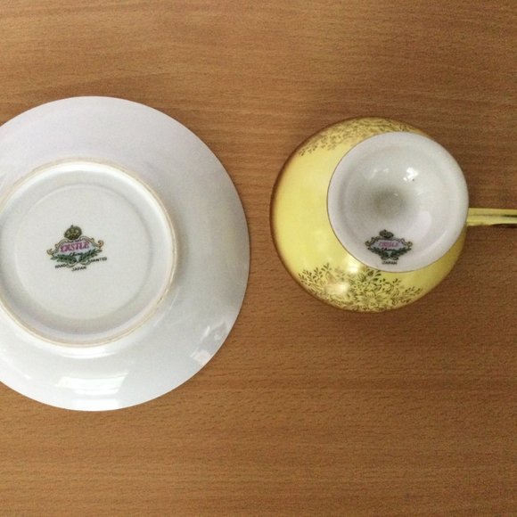 Castle Japan China Tea Cup and Saucer Set Vintage Japanese gold yellow floral - Picture 5 of 5